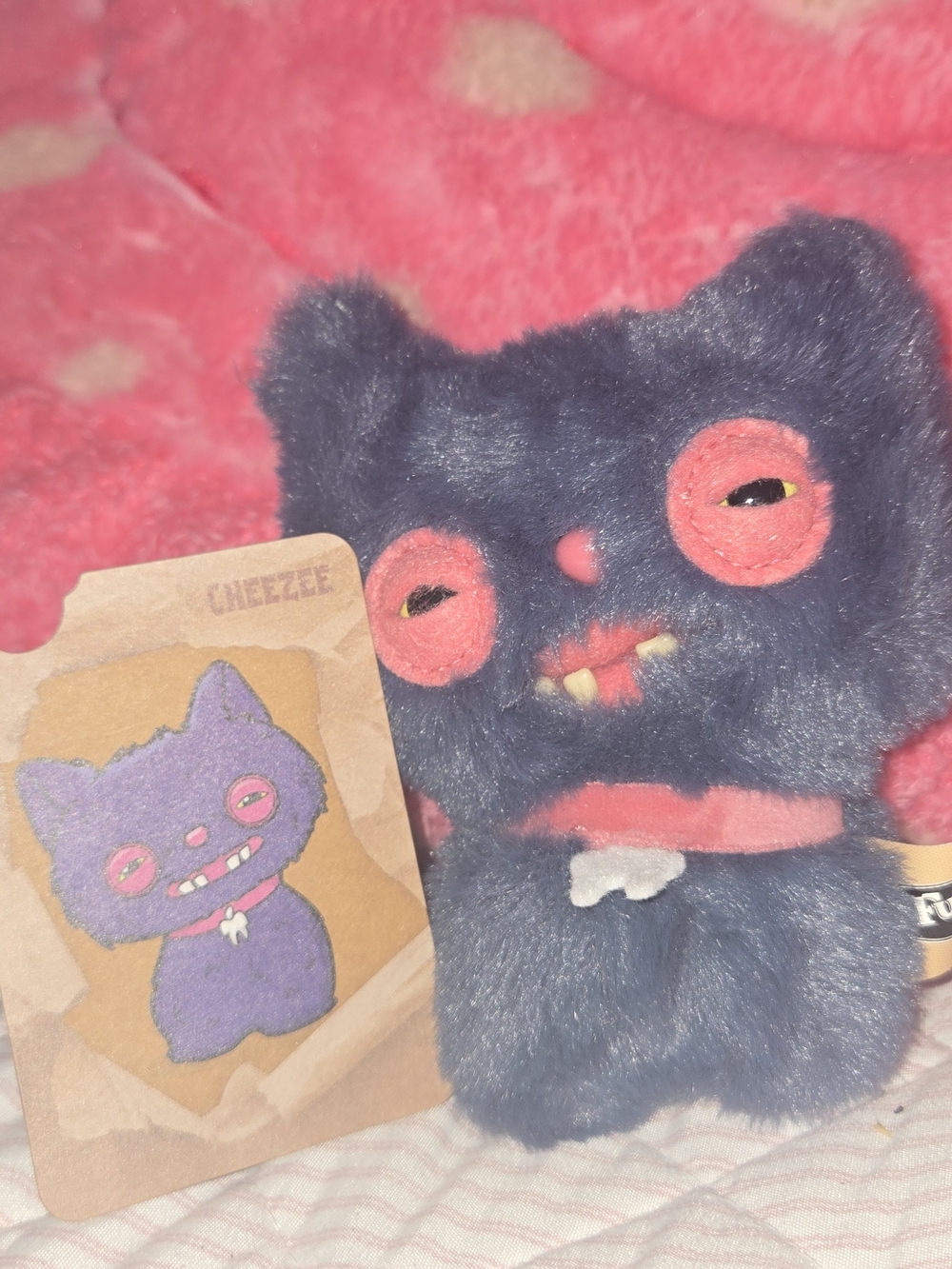 Cheezee Black Furry Cat Plush with Pink Accents